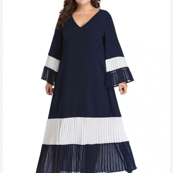 Maxi Dress Plus Size Xl-l Long Sleeve Flared PleatedNew without tag - Picture 2 of 6